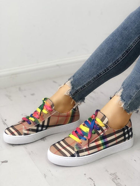 Colorful Lace-Up Plaid Print Casual Sneakers - DadHats2ow6ix