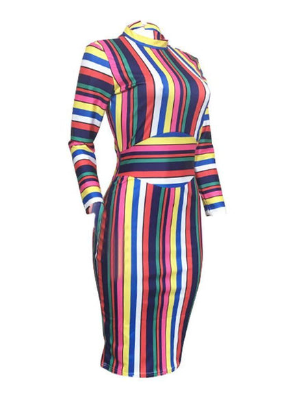 Colorful Stripes Cutout Back Bodycon Dress - DadHats2ow6ix