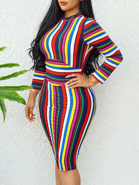 Colorful Stripes Cutout Back Bodycon Dress - DadHats2ow6ix