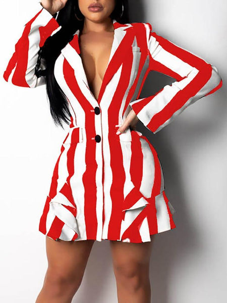 Colorblock Striped Ruffles Detail Blazer Dress - DadHats2ow6ix