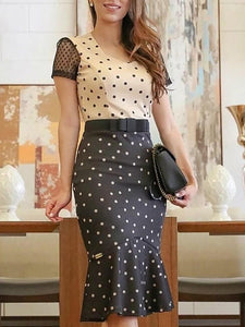 Colorblock Polka Dot Pep Hem Bodycon Dress - DadHats2ow6ix